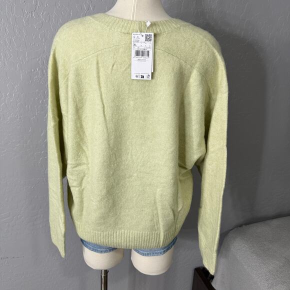 Mango V Neck Knit Sweater, Pastel Green, XL - Picture 2 of 4